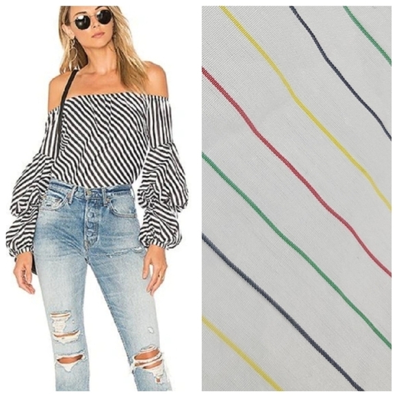 Petersyn M MEDIUM Lilly Rainbow Striped Off the Shoulder Top Shirt - Picture 1 of 7
